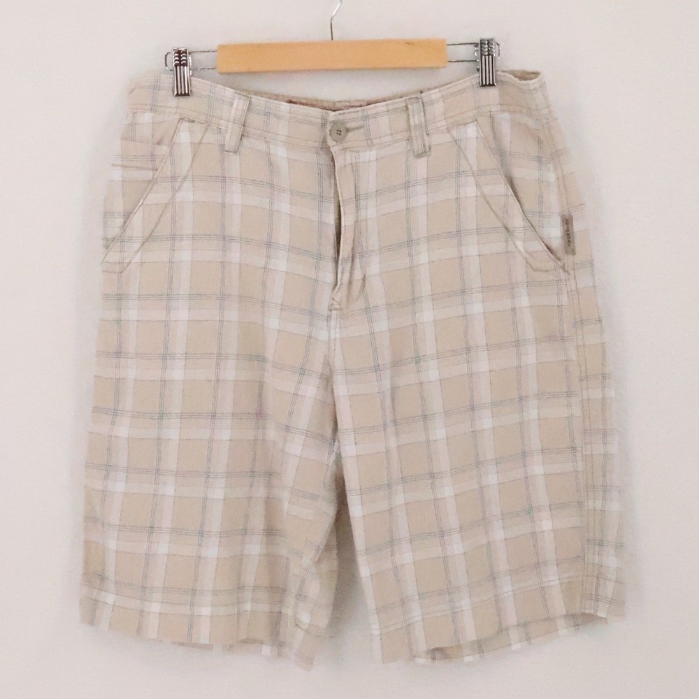 Unionbay Plaid Cotton Shorts Mens Size 34 Tan White Y2K Skater Preppy Neutral